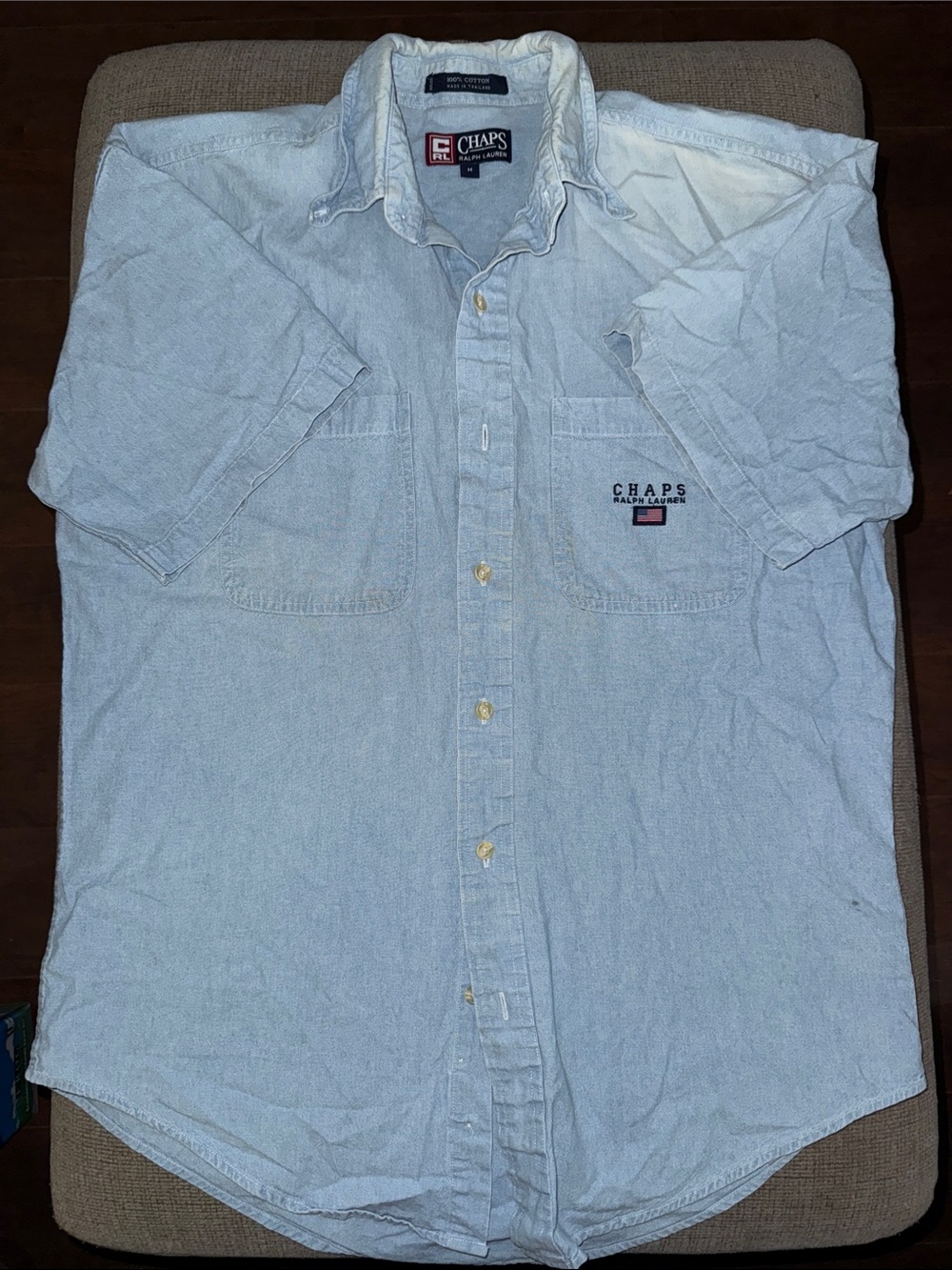 Vintage Chaps Light Blue Short Sleeve Button-Down Shirt with Chest Pockets